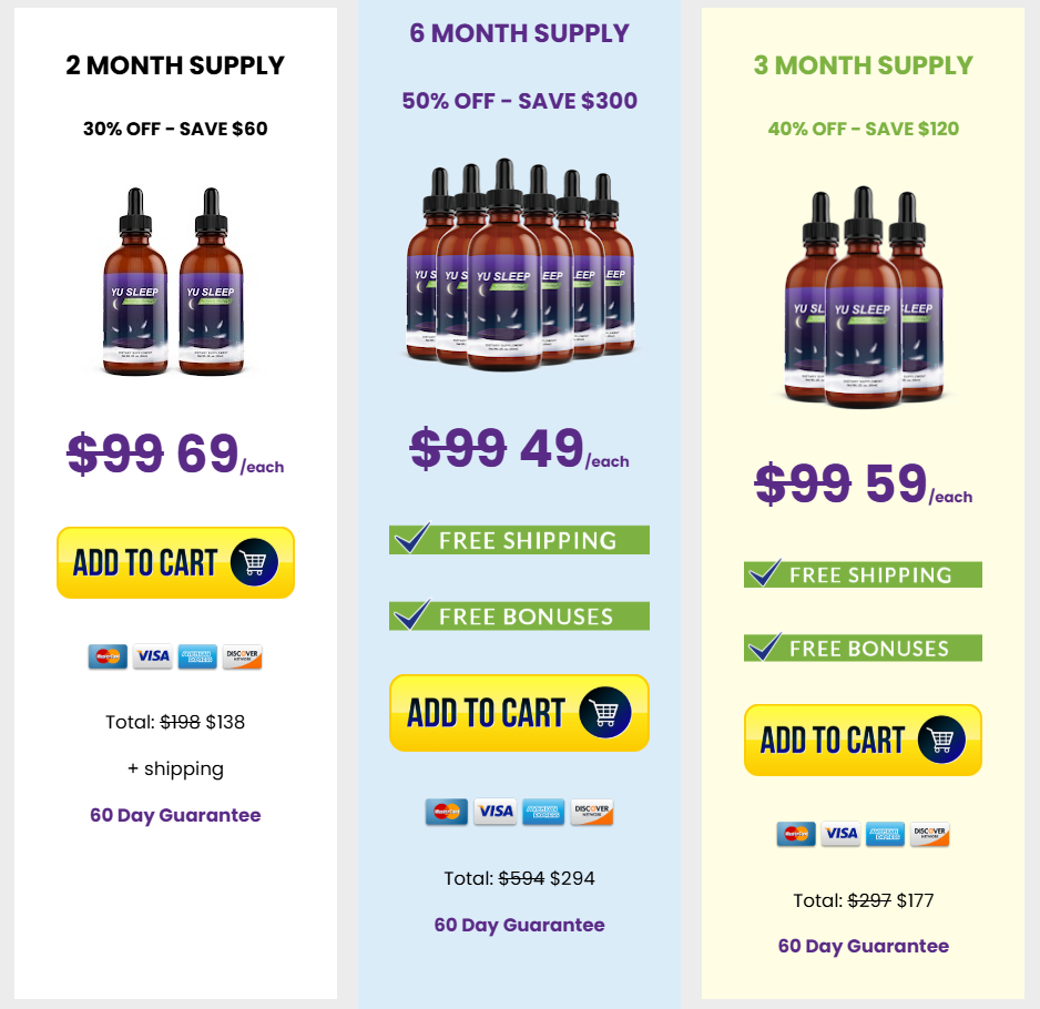 YuSleep pricing table showing single bottle and multi-bottle bundle options
